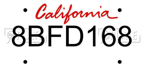 8BFD168 California License Plate