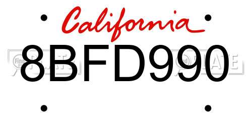 8BFD990 California License Plate
