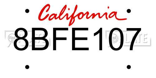 8BFE107 California License Plate