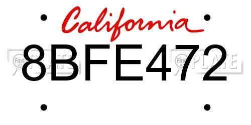 8BFE472 California License Plate