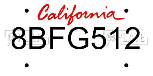 8BFG512 California License Plate