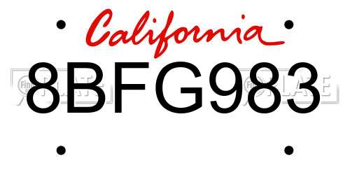 8BFG983 California License Plate