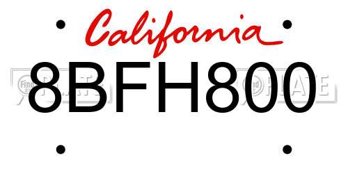 8BFH800 California License Plate