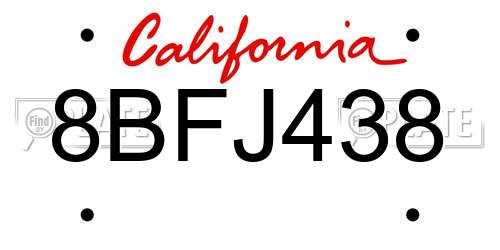 8BFJ438 California License Plate