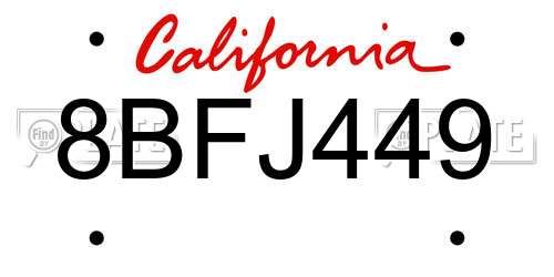8BFJ449 California License Plate