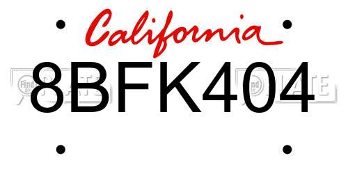 8BFK404 California License Plate