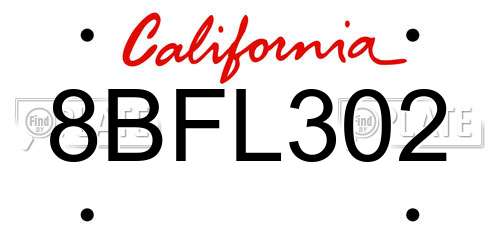 8BFL302 California License Plate