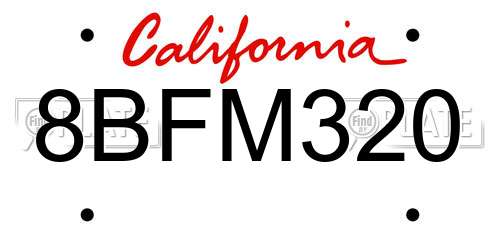8BFM320 California License Plate