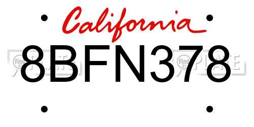 8BFN378 California License Plate