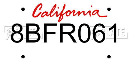 8BFR061 California License Plate