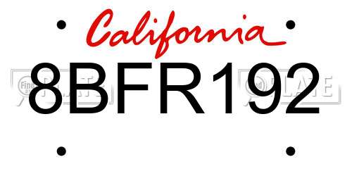 8BFR192 California License Plate