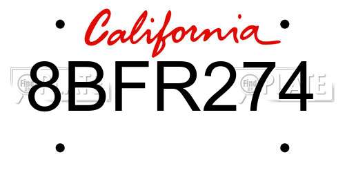 8BFR274 California License Plate