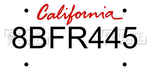 8BFR445 California License Plate
