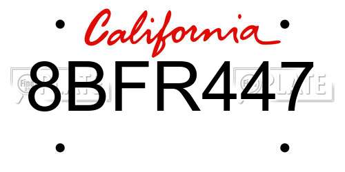 8BFR447 California License Plate
