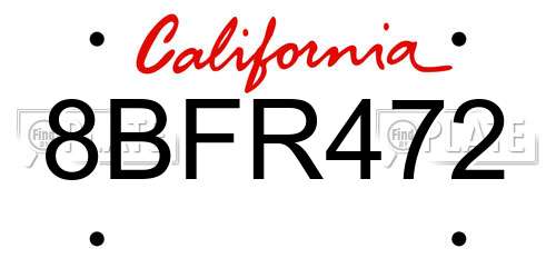 8BFR472 California License Plate