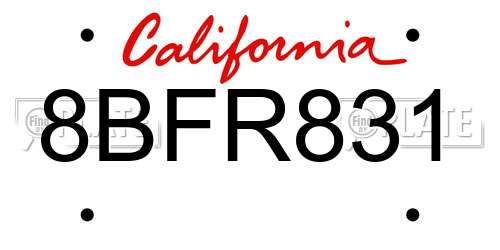 8BFR831 California License Plate