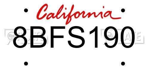 8BFS190 California License Plate
