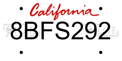 8BFS292 California License Plate