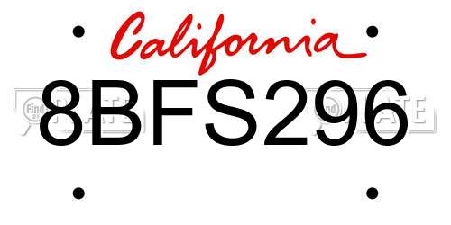 8BFS296 California License Plate