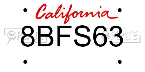 8BFS63 California License Plate