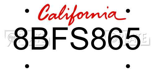 8BFS865 California License Plate