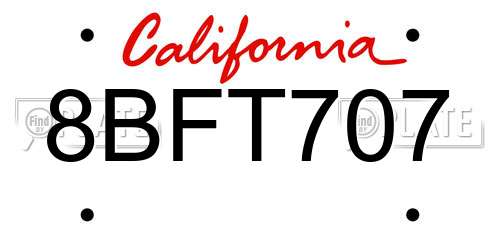 8BFT707 California License Plate