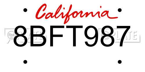 8BFT987 California License Plate