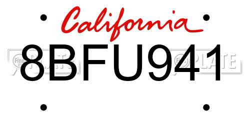 8BFU941 California License Plate