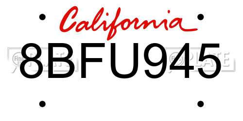 8BFU945 California License Plate