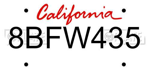 8BFW435 California License Plate