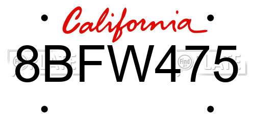 8BFW475 California License Plate