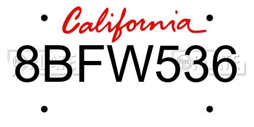 8BFW536 California License Plate