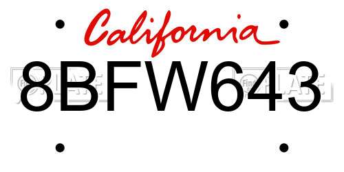 8BFW643 California License Plate