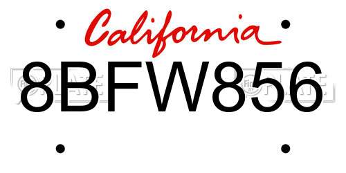 8BFW856 California License Plate