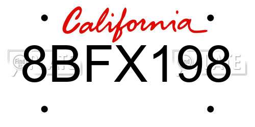 8BFX198 California License Plate
