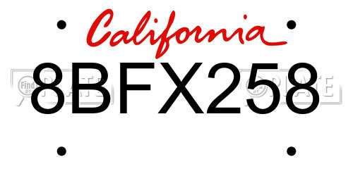 8BFX258 California License Plate