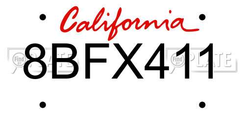 8BFX411 California License Plate