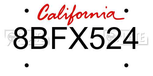 8BFX524 California License Plate