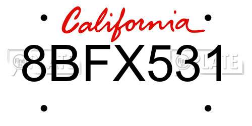 8BFX531 California License Plate