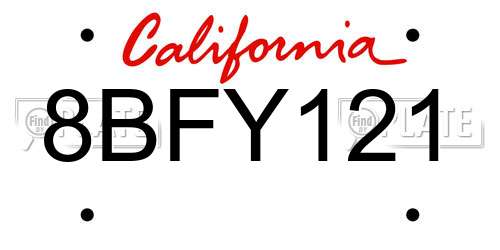 8BFY121 California License Plate