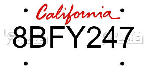 8BFY247 California License Plate