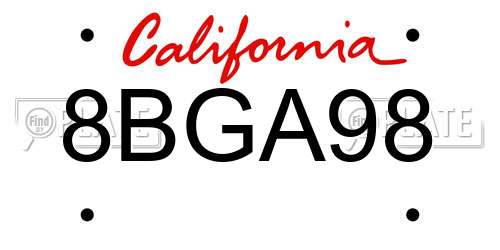 8BGA98 California License Plate