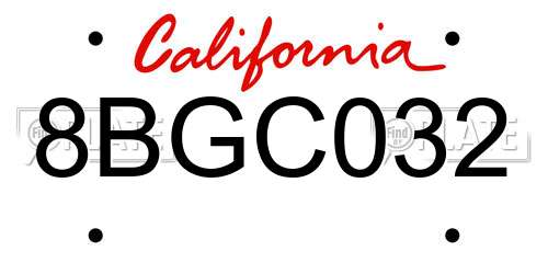 8BGC032 California License Plate