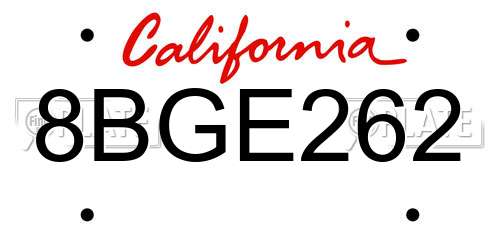 8BGE262 California License Plate