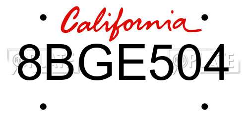 8BGE504 California License Plate