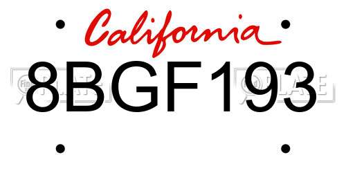 8BGF193 California License Plate