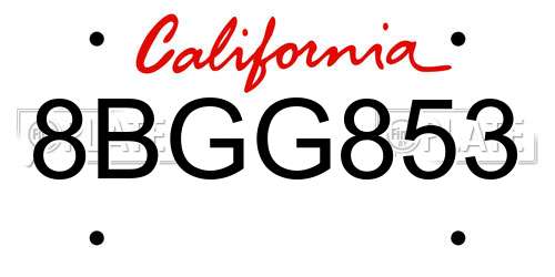 8BGG853 California License Plate