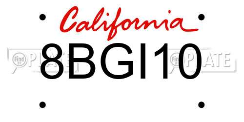 8BGI10 California License Plate