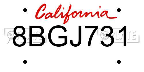 8BGJ731 California License Plate