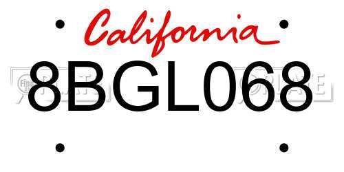 8BGL068 California License Plate